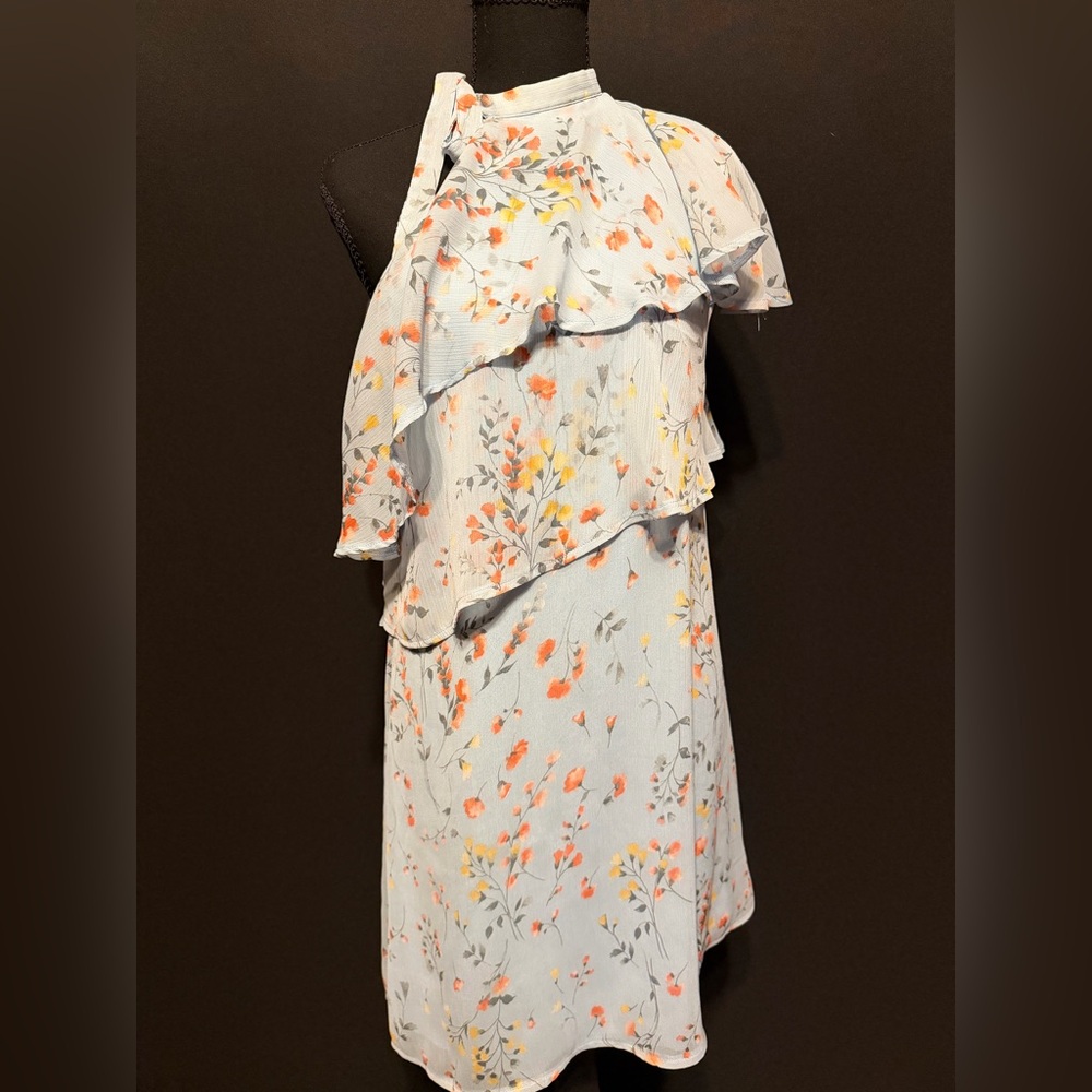 Morgan de Toi One Shoulder Floral Dress - White and Orange